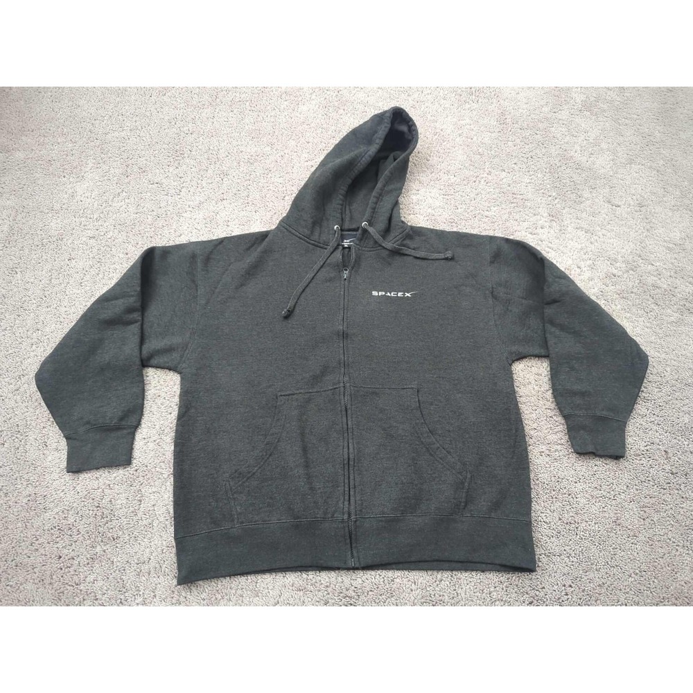 SpaceX Falcon Heavy Hoodie Mens‎ 2XL Black Full Zip Sweatshirt Rocket Logo
